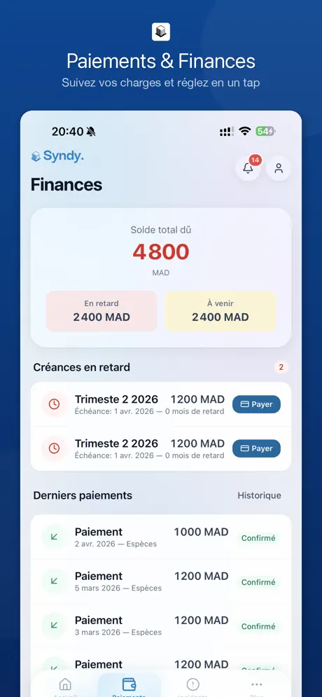 Syndy resident app — payments and finances